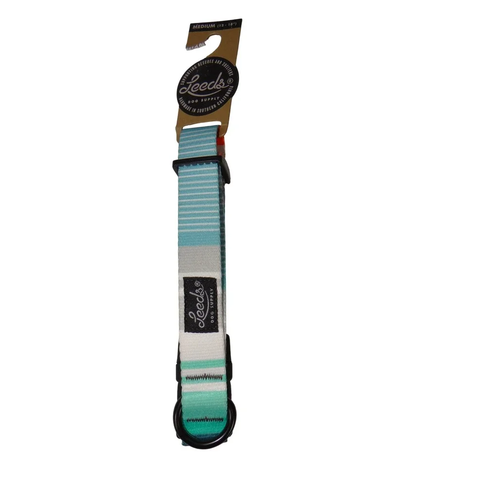 Leeds Dog Supply Medium Striped Dog Collar Multi-Color Teal Orange 12-18in